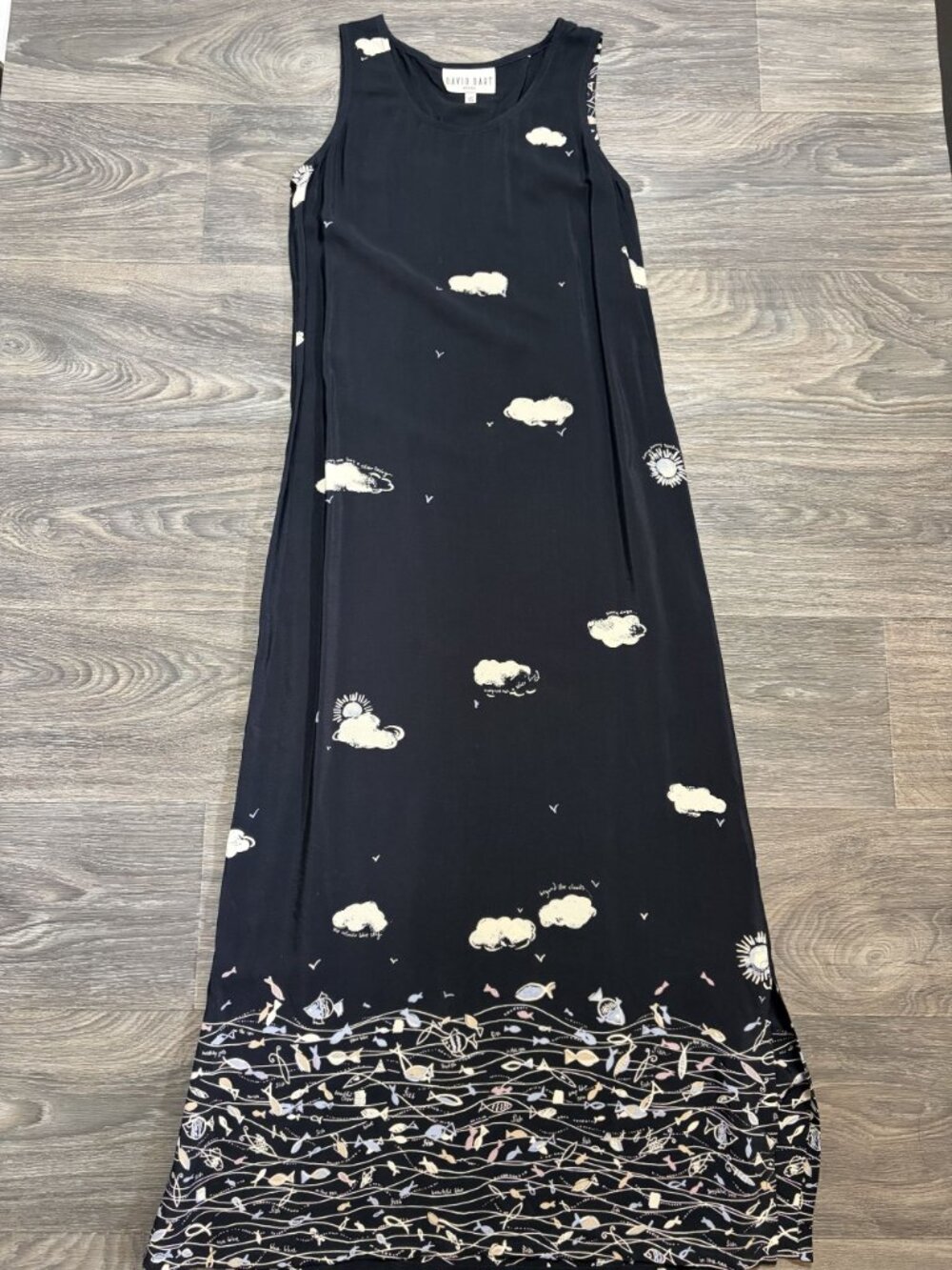David Dart Sleeveless Maxi Sun Dress XS Whimsical Cloud Butter Mom Black 90s VTG - Picture 5 of 16